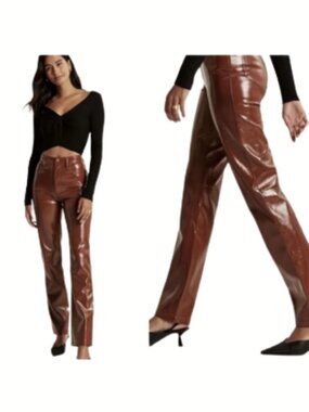 Abercrombie & Fitch The 90s Straight High Rise Faux Leather Pants Women 29 Brown